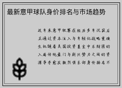 最新意甲球队身价排名与市场趋势